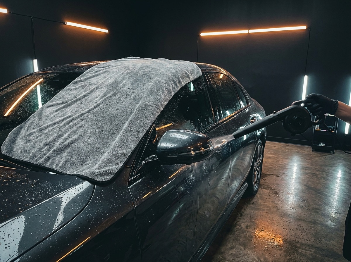 Plush towel and forced air drying a freshly washed car