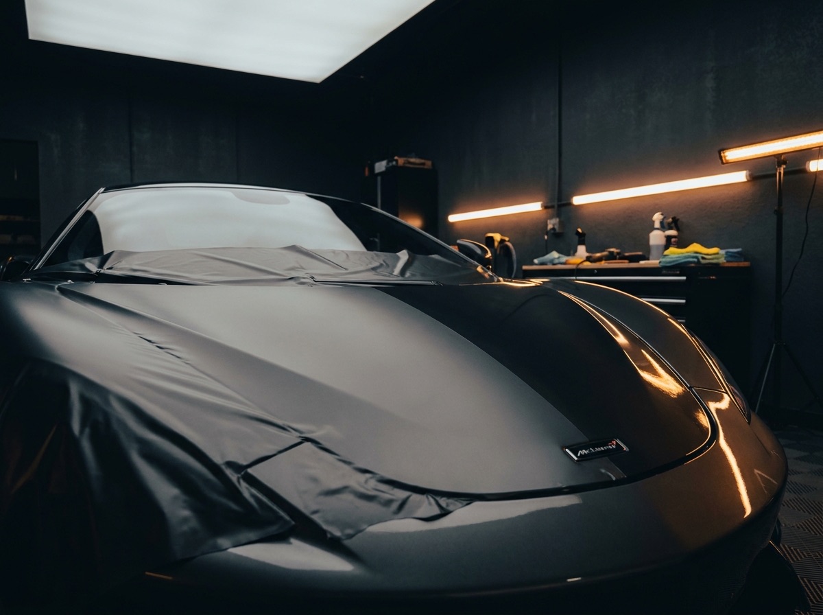 Stealth matte PPF next to gloss paint on the same hood